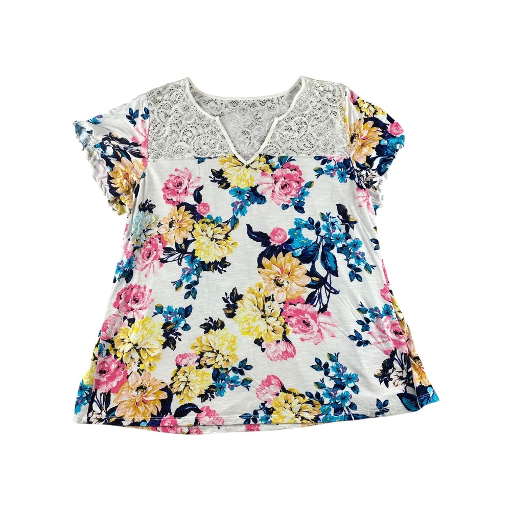 Torrid Supasoft Knit Floral Lace V Neck Tunic Top Plus Size 0 (12) Multicolor